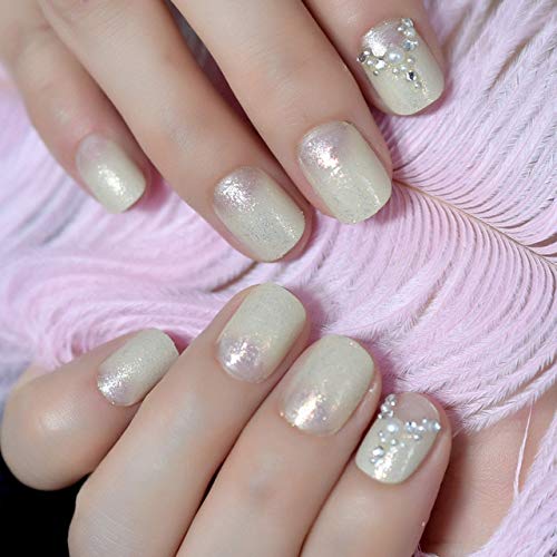 Crystal Beads Decoration Press On Nails Black Gradient Round