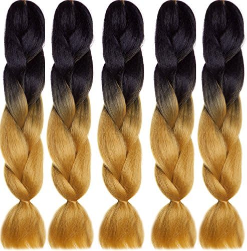 Emmet Jumbo Braids 60+ Colors Kanekalon Synthetic Box Braids African Hair Extension 100g/pcs, Hair Care Ebook Included (24", 5 Pack, Ombre Color 51)