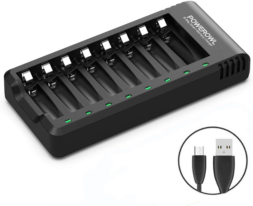POWEROWL 8 Bay AA AAA Battery Charger (USB High-Speed Charging, Independent Slot) for Ni-MH Ni-CD Rechargeable Batteries (No Adapter): Home Audio & Theater