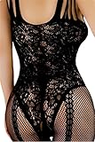 Daisland Women Sexy Lingerie Sleepwear Nightwear Dress Long Sleeve Bodystocking (Black 0018)