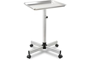 QINRUNKOI Salon Tray on Wheels, Rolling Tattoo Tray, Adjustable Hair Stylist Tray, Metal Mayo Stand Tray, Salon Color Tray Use As Medical Tray, No-Rusting