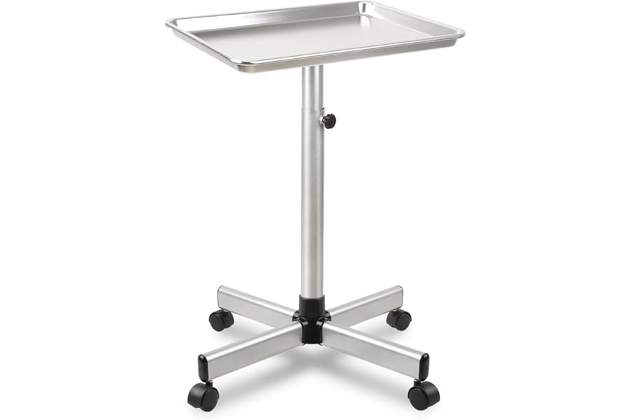 Salon Tray on Wheels, Rolling Tattoo Tray, Adjustable Hair Stylist Tray, Metal Mayo Stand Tray, Salon Color Tray Use As Medical Tray, No-Rusting