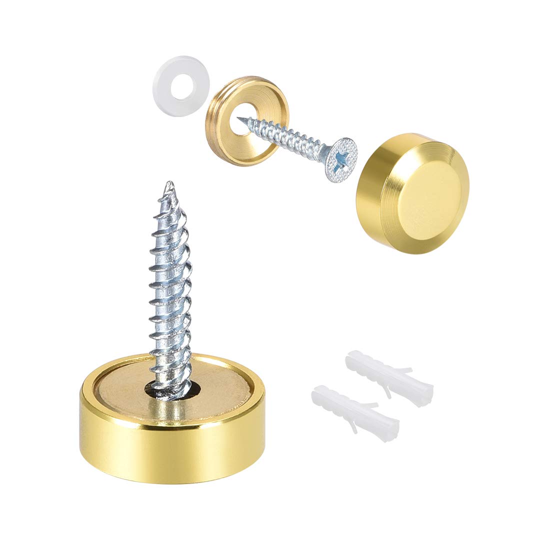 sourcing map Mirror Screws Decorative Cap Cover Nails Polished Gold 16mm 4pcs — image 1