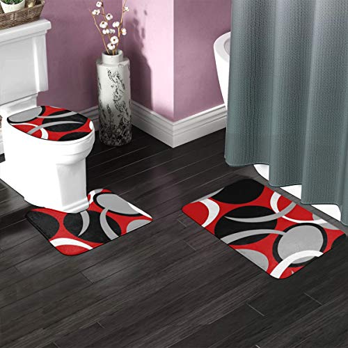 Vbcdgfg Bathroom Rugs Sets 3 Piece Modern Circles Swirls Gray Black Red