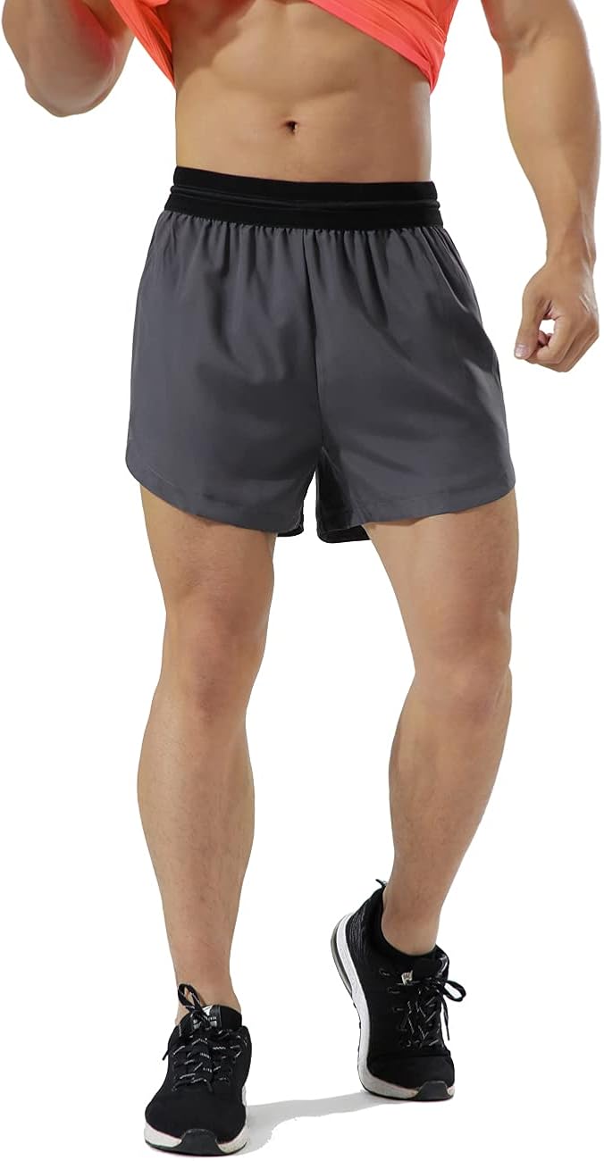 GYMAPE Men's Sports 1" Elite Split Contrast Running Shorts Quick Dry