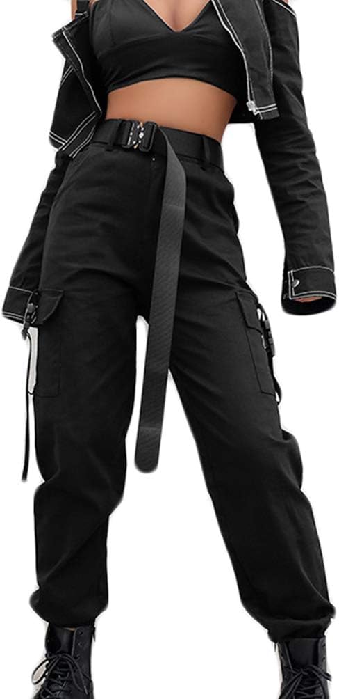 AOWEER Womens High Waisted Cargo Pants Pockets Casual Loose Combat Twill Trousers Girls