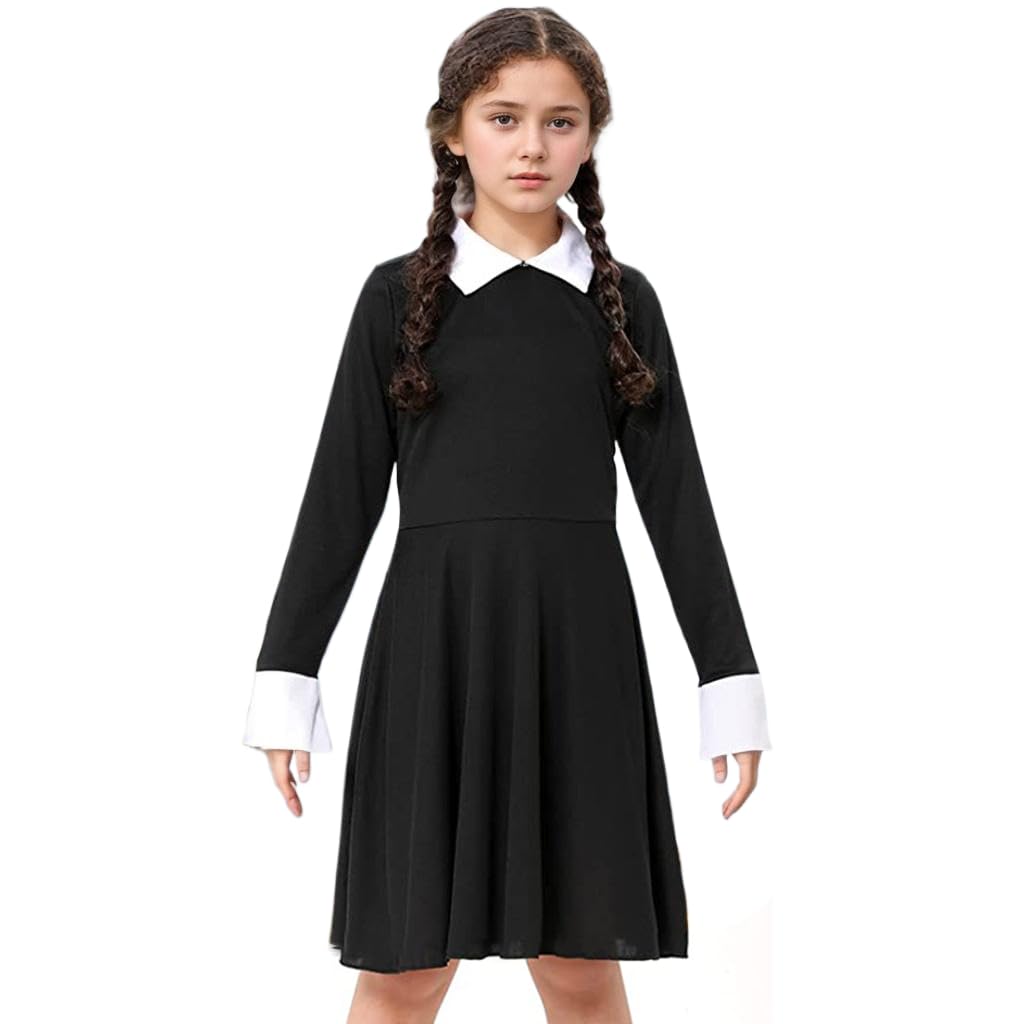 CQDY Wednesday Addams Costume Girls Black Outfit addams family dress ...
