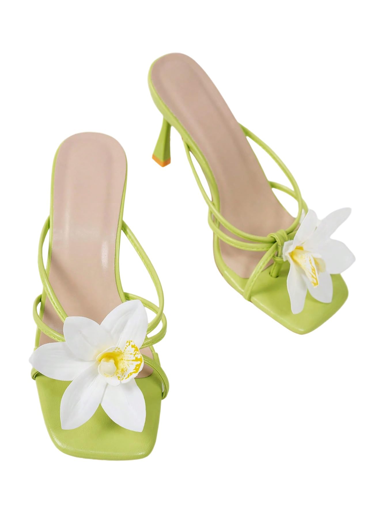 Photo 1 of MakeMeChic Women's Open Toe Floral Kitten Heels Flower Summer Beach Sandals Light Green Size 8