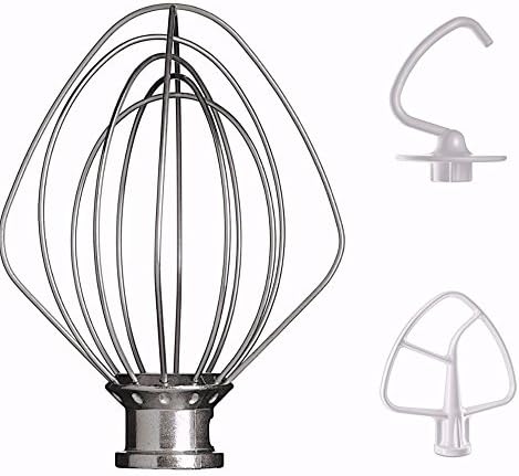 KitchenAid KSM150 Artisan Mixer Set: Flat Beater, Wire Whip, Dough Hook K45WW, K45DH, K45B Replacement Attachment