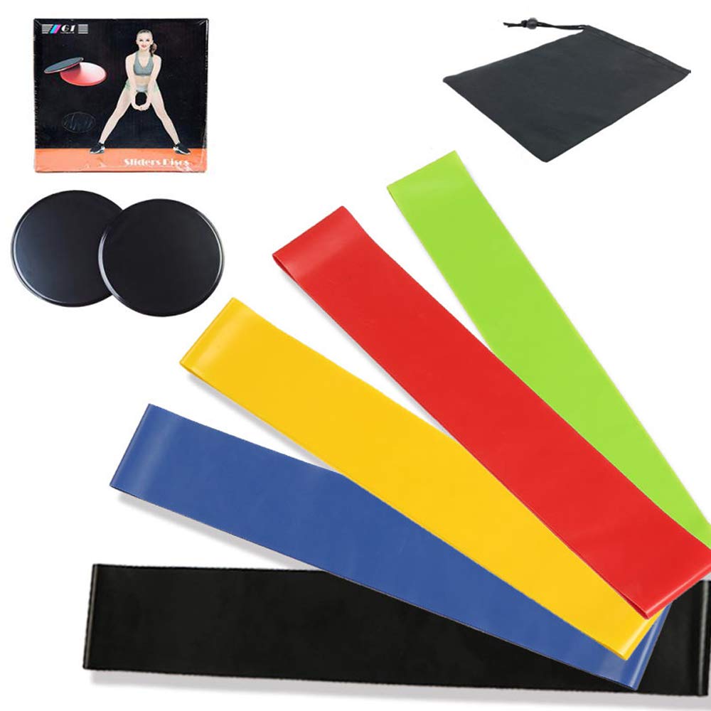 IKAAR Gliding Discs Core Sliders and Resistance Bands Set Men & Women Exercise Training Fitness for Legs and Glutes