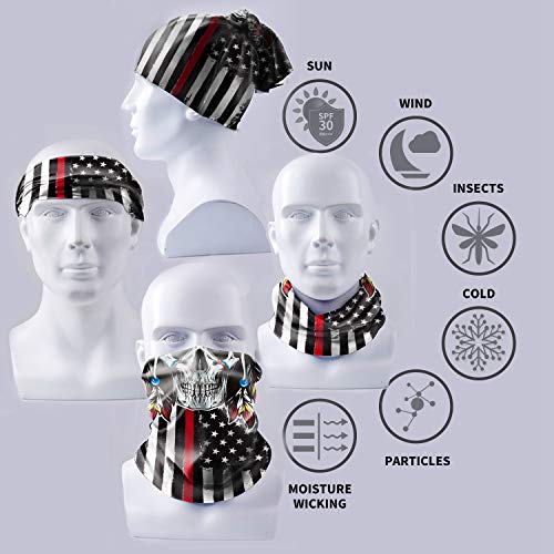 Cooling Neck Gaiter for Men Summer, Black Skull American Flag Face Mask, Cloth Designer Face Mask Scarf for Fishing Ski, Face Bandana Mask for Women Balaclava, Sun Protection Face Sleeve