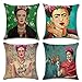 Joyi 4 Pack Frida Kahlo Self-portrait Cotton Linen Throw Pillow Case Car Cushion Cover 18