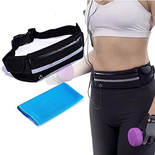 Running Belt Waist Pack Cycling Bag-Waterproof Runners Belt Phone Fanny Pack-For Men and Women Hiking Workout (Black)