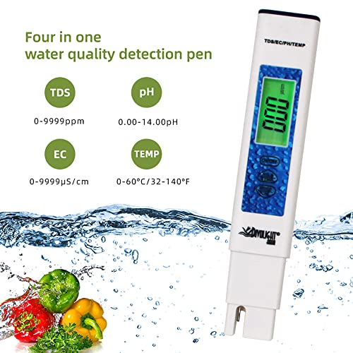 Divolight Water Tester, Digital PH Meter With ATC, 4 In 1 PH/EC/TDS