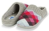 Floopi House Slippers for Women| Argyle Knit/Terry Lined & Ribbed Hand-Knit Collar Clog | Hard Rubber Sole for Indoor/Outdoor Use| All-Season Bedroom Slip-on W/Memory Foam Insole (L, Purple-314)