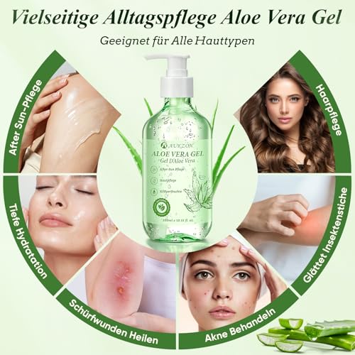 Aloe Vera Gel 300 ml - 100% Natural Aloe Vera Moisturising Cream for Face, Body and Hair, Soothing Nourishing Natural Cosmetics for Dry Stressed Skin, After Sun Sunburn