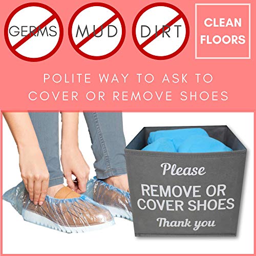 RE Goods Shoe Cover Box | Disposable Shoe Bootie Holder For Realtor Listings and Open Houses | Please Cover or Remove Shoes Bin | Shoe Bootie Box (Grey)