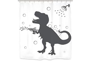 Ufeela Kids Boy Shower Curtain 60Wx72H Inch Funny Cool Cartoon Dino Boys Teenagers Children Trex Raptor Silhouette Animal Shadow Black White for Bathroom Sets Accessories with 12 Pack Hooks