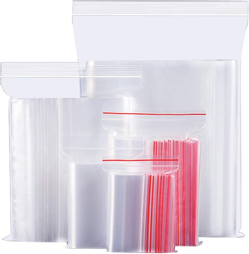 400pcs Zip Lock Bags,4 Sizes Small Resealable Bags Plastic Poly Self Seal for Food Craft Storage