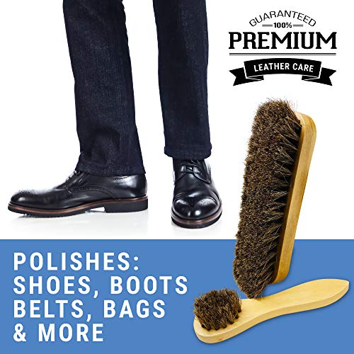 Premium Horsehair Shoe Shine Brush and Polish Applicator Set Shoe