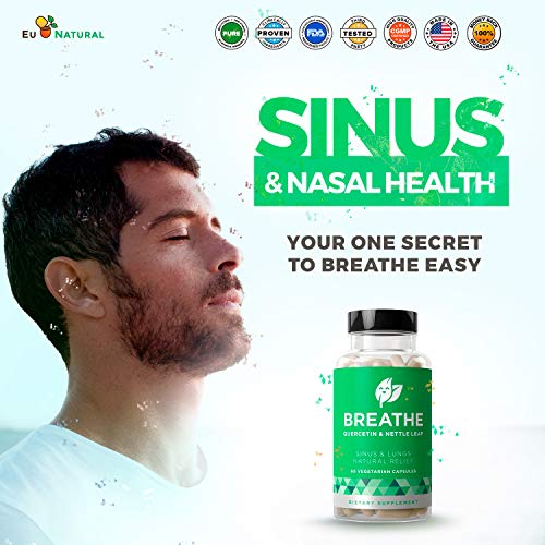 Breathe Sinus & Lungs Breathing - Seasonal Nasal Health, Open and Clear Airways, Bronchial Wellness, Healthy Chest - Quercetin, Nettle Leaf, Bromelain Pills - 60 Vegetarian Soft Capsules