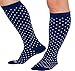 LISH Spot On Wide Calf Compression Socks - Graduated 15-25 mmHg Knee High Polka Dot Plus Size Support Stockings (Navy, Medium/Large)