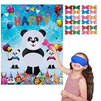 Pin The Bowknot on The Panda Birthday Party Game with 24 Bowknot stickers for Panda Party Supplies, Kids Birthday Party Decorations