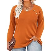 TIYOMI Plus Size Tops for Women Long Sleeve Shirts Crewneck Tunics Button Up Casual Loose Fit Tshirt XL-5XL 14W-28W
