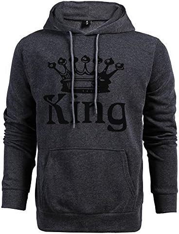 AiJump Hoodie Couple Sweatshirts King & Queen Letter Crown Printed Hooded Sweatshirt His and Her Sweaters Couples Gifts