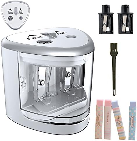TENWIN Electric Pencil Sharpener, Battery-Powered, High-Speed Automatic, best for Colored and No. 2 Wood Graphite Pencils, for Home Office School Classroom Adults Kids (white)