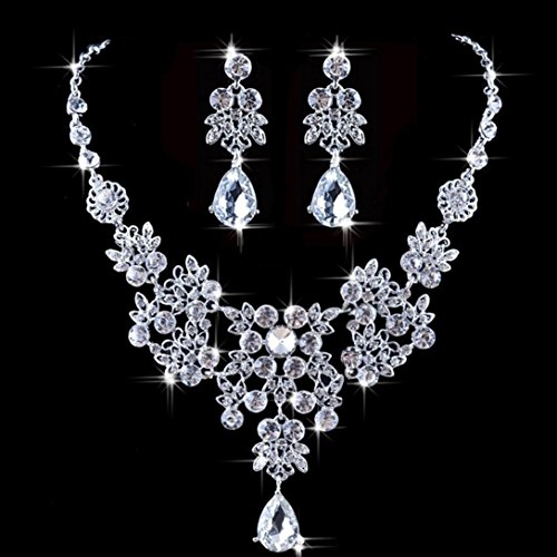 Hot Sale!Women Jewelry Set Daoroka Luxury Fashion Statement Bride Wedding Necklace And Earrings Jewelry (, White)