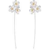 Flower Dangle Earrings for Women Sterling Silver Long 60mm Threader Drop Earings Hypoallergenic Trendy Dangling