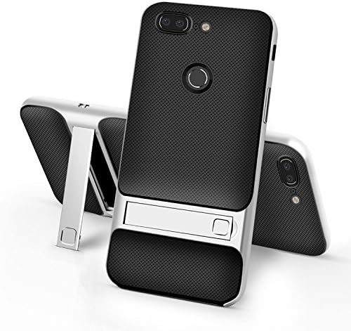 OnePlus 5T Case,Setber Cross Hatch TPU Back Cover+Colorful Bumper Dual Layer 2 in 1 with Kickstand for OnePlus 5T -Sliver