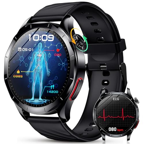 YUPENG 2026 Nouvelle Montre Connectée Homme ECG/HRV/Pressιon artérιelle/IMC/Acide Urique, 1.43" AMOLED Smartwatch avec Appels Bluetooth, 24h Analyse du Sommeil, SOS, Cardiofrequenceme, Android et iOS | Fréquence cardiaque Spo2 Sommeil Fitness Bracelet avec BMI/Fatigue/émotions pour Android iOS
