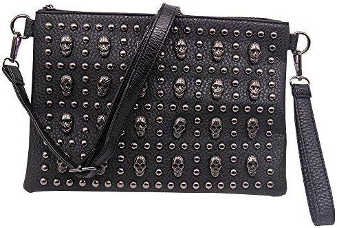 Chikencall® Women Classic Gothic Skull Rivet Clutch Purses Punk style Studded Shoulder Cross-Body Bag