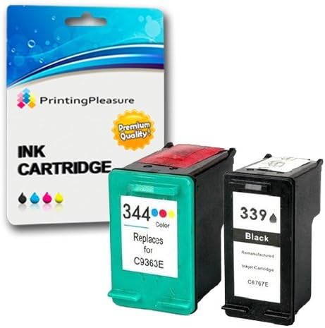 Printing Pleasure 2 (FULL SET) Remanufactured Ink Cartridges Replacement for 339 & 344 for DeskJet 5740 5745 5940 6540 6620 6840 Photosmart 2570 2605 8050 8150 8750