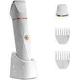 2-in-1 Bikini Trimmer for Women, Bikini Shaver with Dual Heads, Painless Body and Facial Hair Removal, Rechargeable Cordless Electric Razors for Face Chin Pubic Underarm Legs, IPX12 Waterproof, Pink