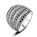 Mytys Vintage Fashion Silver Rings Retro Black Marcasite Cluster Cocktail Big Ring Wide Bands for Women