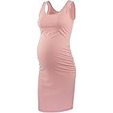 Liu & Qu Women's Maternity Sleeveless Tank Dresses Side Ruching Bodycon Dress for Daily Wearing or Baby Shower