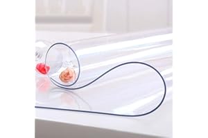 NECAUX Custom Multisize 1.5mm Thick Clear PVC Table Cover Protector - 44 x 72 Inch Plastic Protective Table Pad Kitchen Wood Grain Vinyl 6 Foot Table Cover