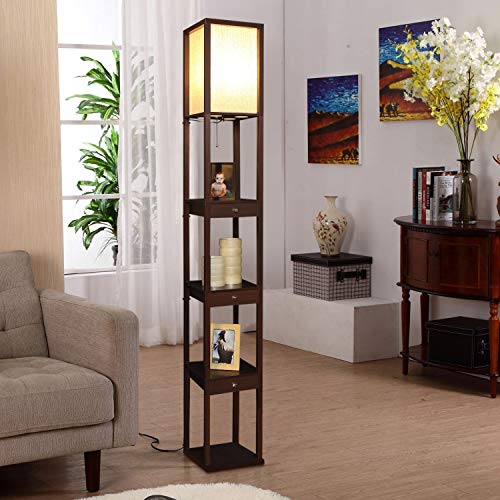 Brightech Maxwell Drawer Edition Modern Shelf Floor Lamp with Drawer