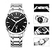 BUREI Men's Thin Wrist Watches with Sapphire Crystal Black Face Metal Band