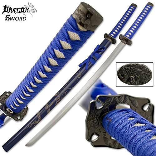 Samurai katana dragon sword with engraved wooden scabba…