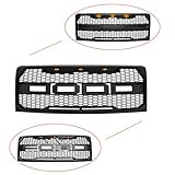 Front Grille Fits 2009-2014 FORD F150 Raptor Style Grill Kits With Amber LED Light and F&R Letter and Removable Mask,Matte Black