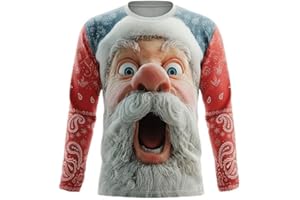 Mens Christmas Shirt Long Sleeve 3D Santa Print Tshirts Crew Neck Novelty Graphic Tops Loose Comfy Xmas Pullover