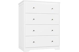 HOUSUIT White Dresser, 4 Drawer Dressers Chest of Drawers, Modern Tall Dresser, Wood Drawer Chest Storage Cabinet for Living Room, Hallway, Entryway, Home Office, Ivory White