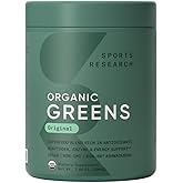 Sports Research® Organic Greens Superfood Powder w/Spirulina & Chlorella, Adaptogens, Enzymes, Probiotics & 8 VIT Bs for Gut & Mood Support* - Vegan, Sugar-Free & Low-Cal Original 20 Servings