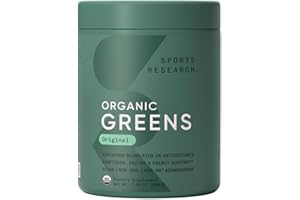 Sports Research® Organic Greens Superfood Powder w/Spirulina & Chlorella, Adaptogens, Enzymes, Probiotics & 8 VIT Bs for Gut & Mood Support* - Vegan, Sugar-Free & Low-Cal Original 20 Servings