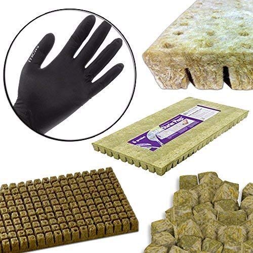 GRODAN A OK Rockwool Stonewool Hydroponic Grow Media Starter Cubes Plugs + THCity Gloves - 2" x 2" - 50 Piece