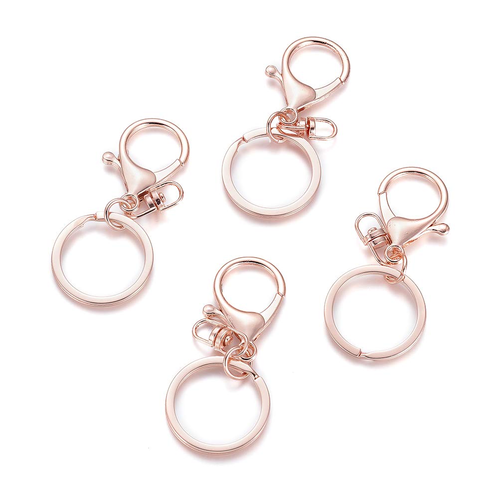 Cheriswelry 100pcs Rose Gold Keyring Clasps Lobster Claw Clasp Swivel Clasps Split Ring Snap Hooks Keychain for Hanging Crafts Jewellery Making